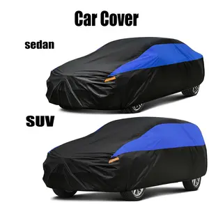 Car Cover All Weather Waterproof Sunproof Snowproof Windproof Dustproof Scratch Resistant with Reflective Strips for Sedan SUV Universal Fit Outdoor Indoor Full Car Cover Black Blue