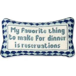 Needlepoint Decorative Throw Pillow - with Reservations - 8" x 14" - Small Embroidered Accent Pillow for Bed, Chair, Couch, Sofa - Eclectic  Decor