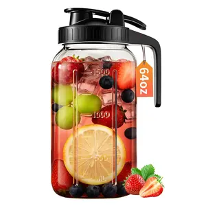 64oz Glass Baby Bottle with Lid and Spout, 2 Quart Mason Jar, Leak-Proof Seal, Ideal for Cold Brew Coffee, Sun Tea, Water, Juice, Wide Mouth, Refrigerator Safe