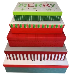 The Seasonal Shop Set of 5 Nesting Christmas Apparel Gift Boxes for Wrapping Present or as Decoration in Your Home or Office