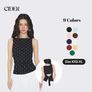 Cider Cotton-blend Boat Neck Knotted Polka Dot Ruched Tank Top SwimWeek SummerWins