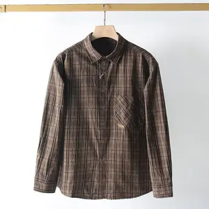 Men’s Autumn Japanese-Style Vintage Casual Plaid Button-Up Shirt – Trendy, Simple, Long-Sleeve Loose Top