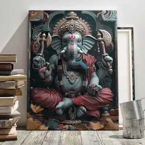 Ganpati Wall Art, Modern Religious Art Elephant Head Figure Poster, Wall Art Decoration, Living Room Bedroom Decoration, Hallway Office Mural, Home Poster, Ornaments