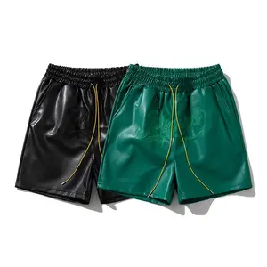Cross-border European and American shorts men's new teen trendy brand beach pants embroidered letter leather drawstring summer shorts