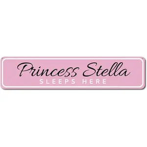 Princess Sleeps Here Baby Sign, Custom Newborn Name Decor Sign156 for Indoor Outdoor Yard Street Signs 16x4 inches