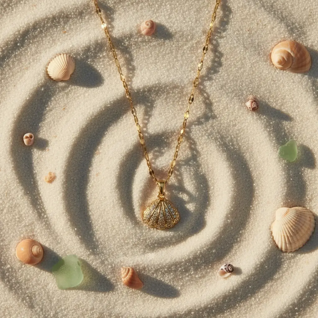 Beautiful Clam Necklace - Gold Finish Lightweight Adjustable Chain Unique Eye-Catching Design for Any Occasion