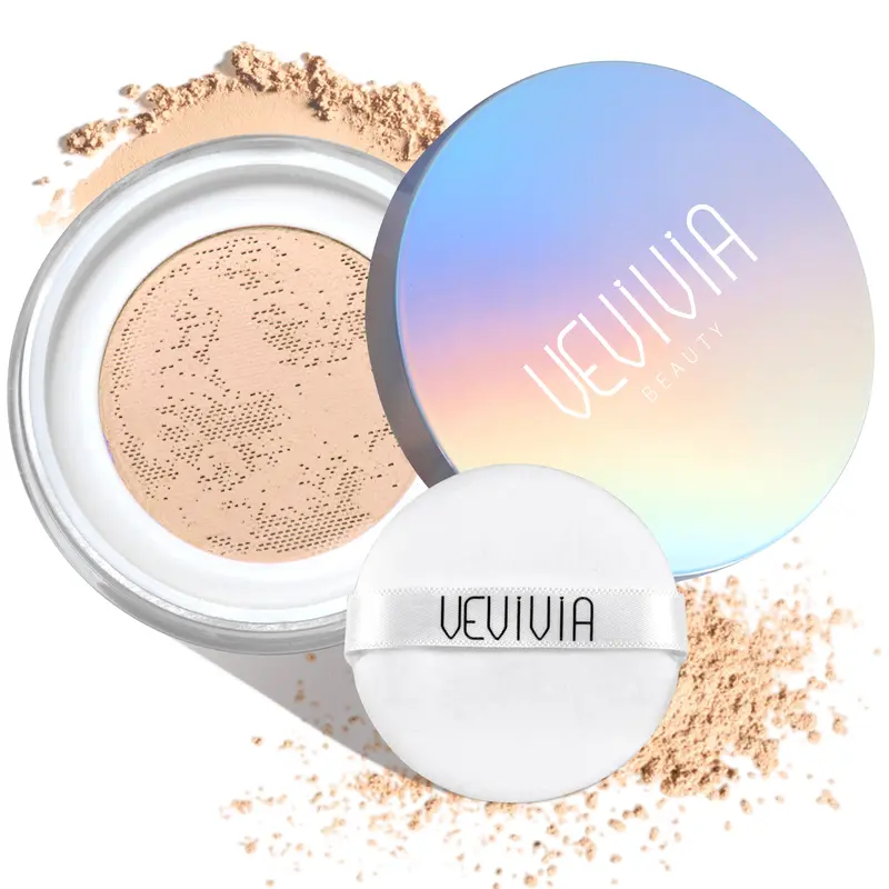 Vevivia Beauty Translucent Setting Powder - 03# Lavender, Creaseless Long-Lasting Loose Formula, Pore Blurring Natural Finish, Shine Control, 24h Makeup Lock, Portable Face Powder for Adults All Skin Types, with Container