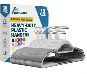 Lifemaster Plastic Clothes Hanger Set - 30 Pieces Versatile, Lightweight, Space-Saving, Non-Slip, Slim Designed, Dry and Wet Clothes Hanger Set with 360° Swivel Hook and Rubber Coating