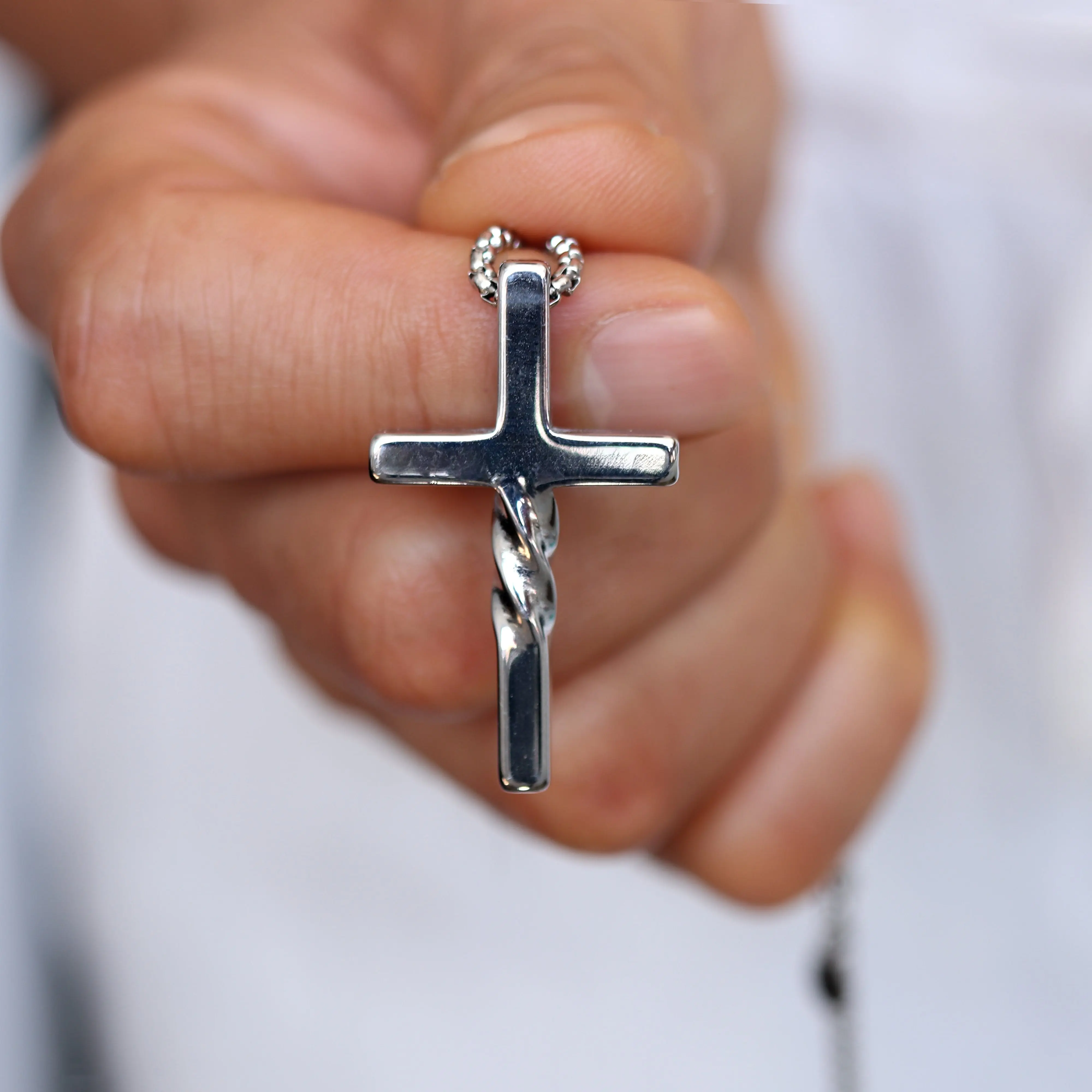 Cross Necklace, Faith Necklace, Stainless Steel Silver Cross Pendant, Mens Cross chain