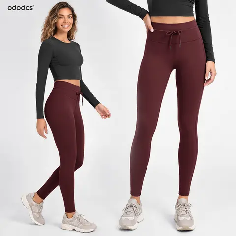 ODODOS Women's Fitted High Waist Drawstring Tie Athletic Leggings,sohochic
