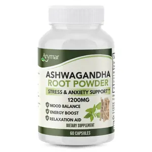 Arymar Organic Ashwagandha Root Powder 60 Vegan Capsules 1200mg Adaptogen for Stress Energy Balance Mood Support