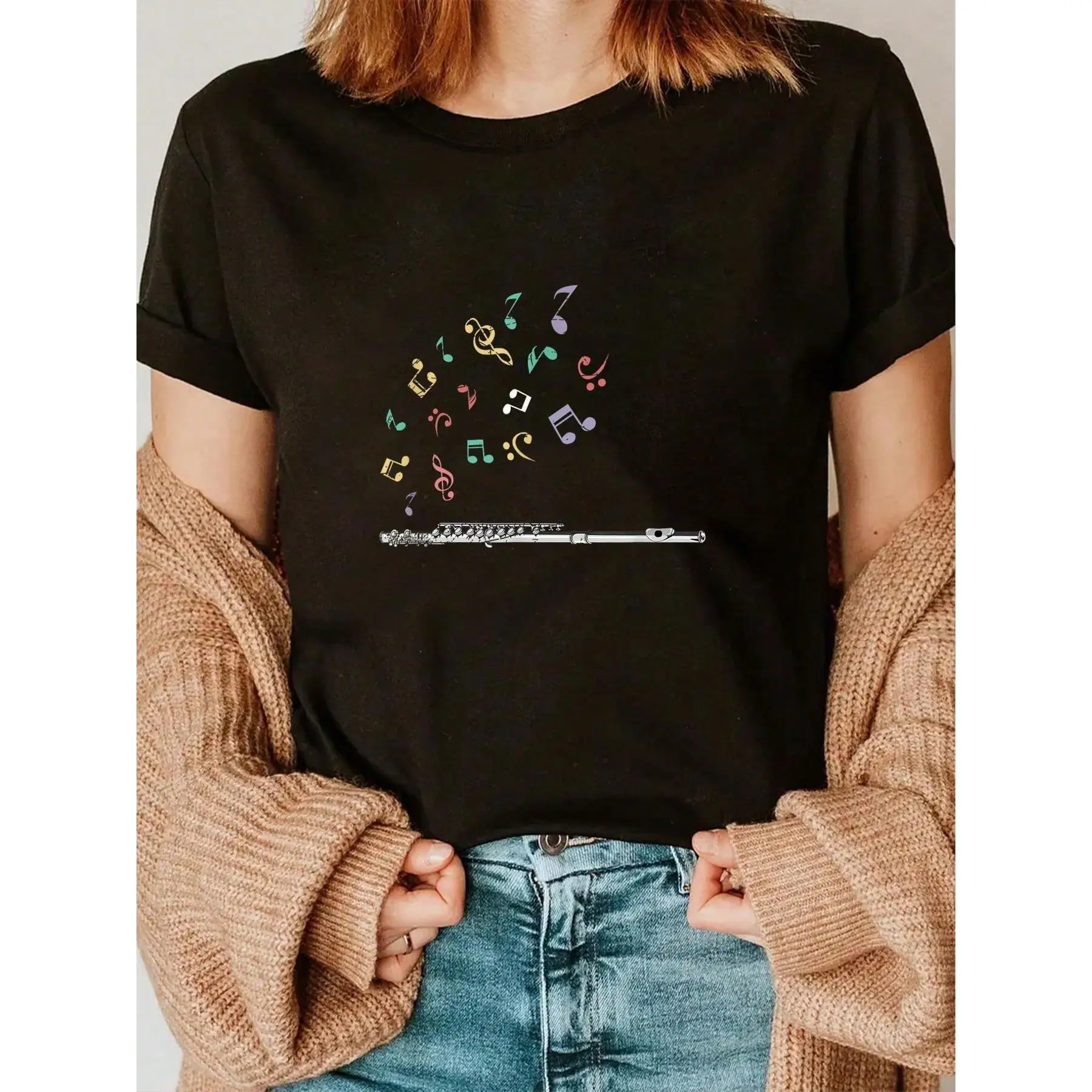 100% Cotton Classical Musical Instrument Flutist Gift Flute T-Shirt Casual Short Sleeve Shirt graphic tees men crop tops summer outfits for men summer tops T-Shirt