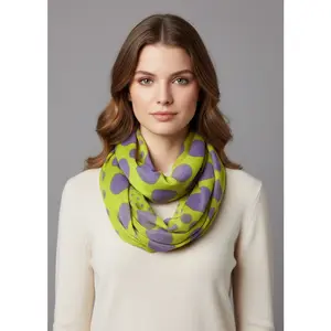 Vintage Multicolored Classic Bright Polka Dot Infinity Loop Scarf (Lime and Purple)