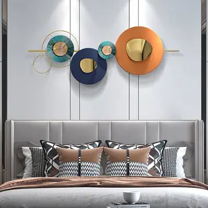 Homary 59.1" x 22.8" Modern Metal Wall Decor Home Wall Art Orange & Gold & Blue Living Room
