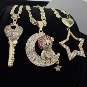 Moon Bear Star Key Necklace 14k Gold Plated