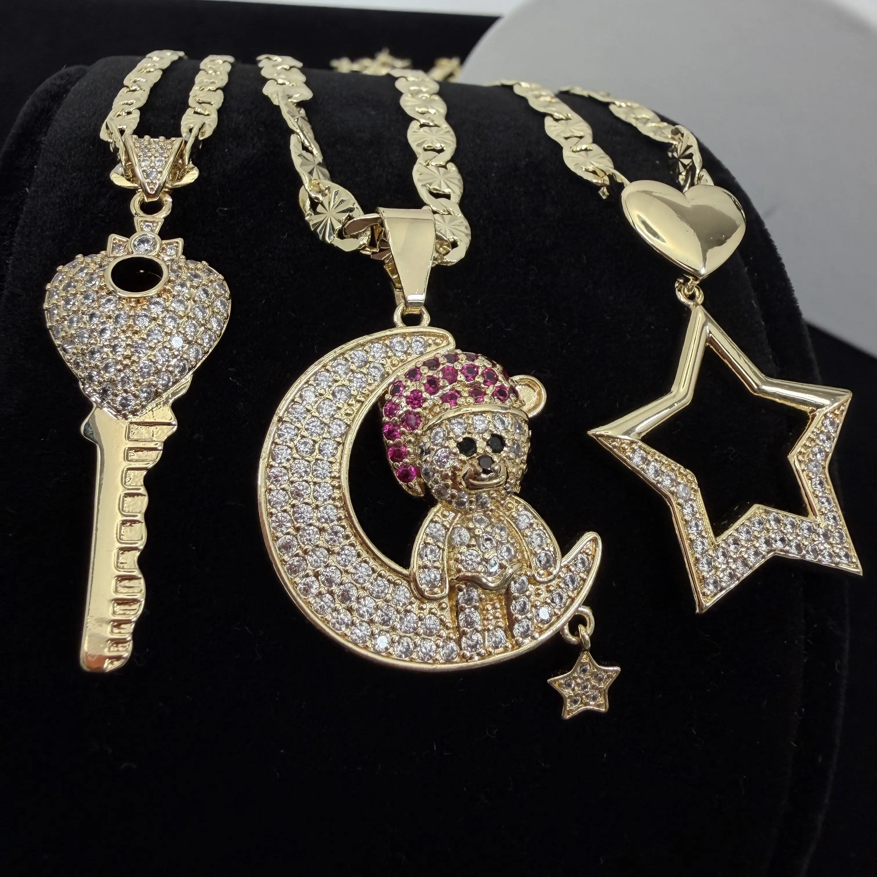 Moon Bear Star Key Necklace 14k Gold Plated