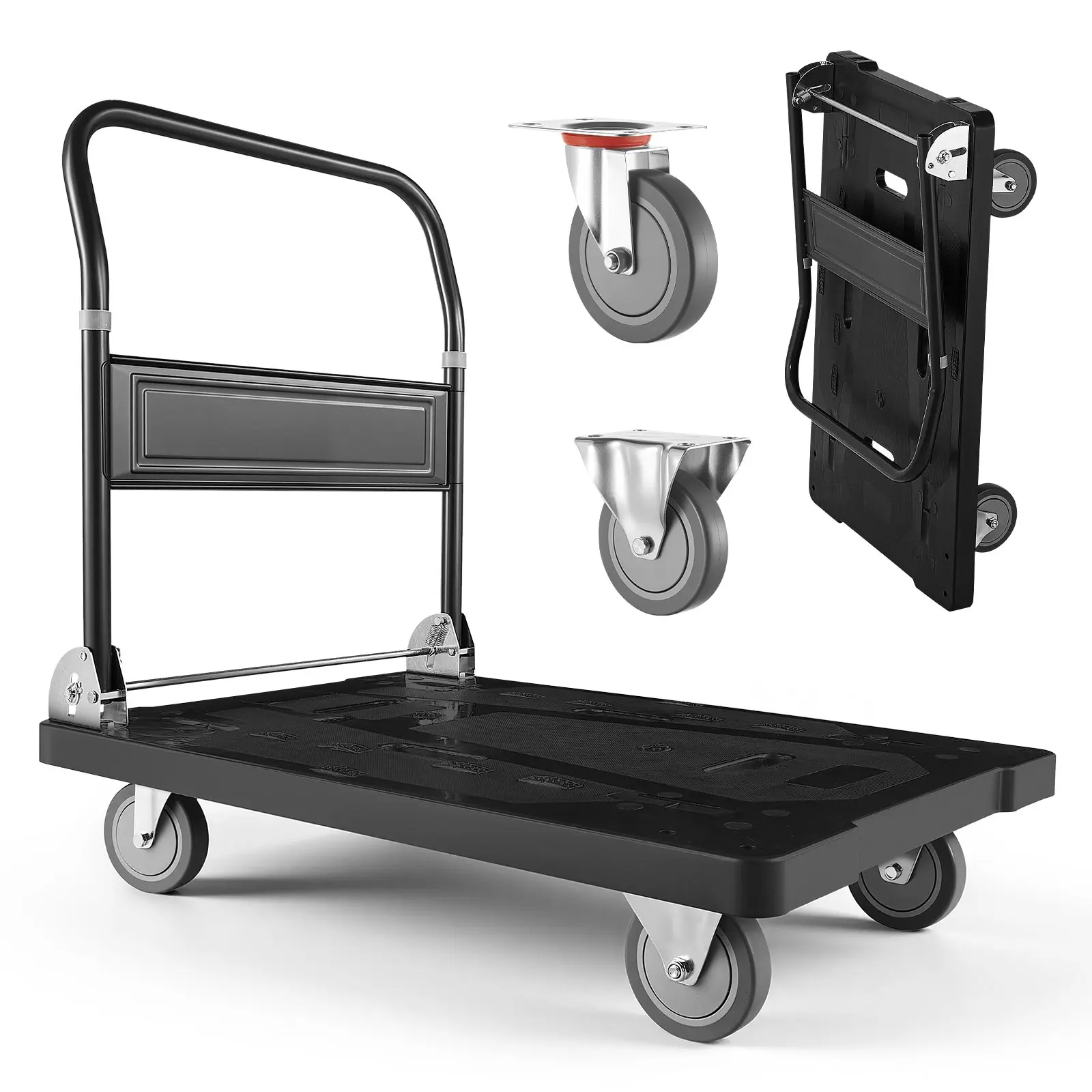 【Summerfinds】VEVOR Alloy Steel Foldable Push Cart Dolly, 1000 lbs Capacity, Lightweight Folding Platform Truck with 5-inch TPR Swivel Wheels, Space-Saving Push Handle, 11.4 in Folded, 35.2x23.4x33.5 in, All-Purpose Transport Assistant, Flexible Mobili, 1.