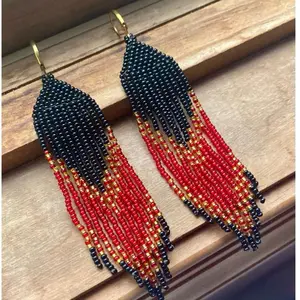 Black Gold Pink Red Teal Beaded Fringe Earrings with Elegant Fringe Design
