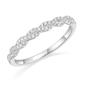 EAMTI 925 Sterling Silver Wedding Band for Women Cubic Zirconia Twisted Rope Half Eternity Band Ring