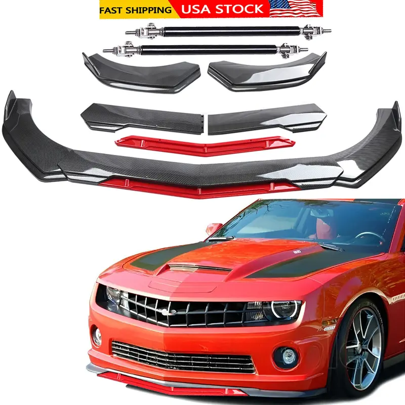 For Chevrolet Camaro Front Bumper Lip Splitter Spoiler+Strut Rods Carbon Fiber For Chevrolet Camaro Front Bumper Lip Splitter Spoiler+Strut Rods Carbon Fiber