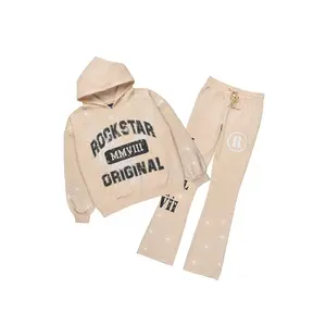 Borya Beige Rhinestone Hoodie/Stacked Pant Track Set