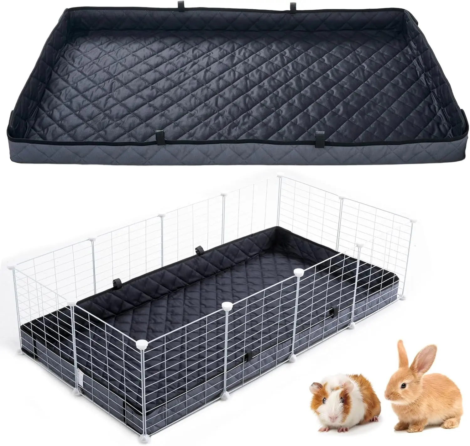 Quilted Guinea Pig Cage Liner, Reversible & Absorbent Bottom Base, Cage Liners for Small Animals, Hamster Chinchilla Hedgehog Ferret Rabbit (Dark Grey-Quilted, 24" X 48")