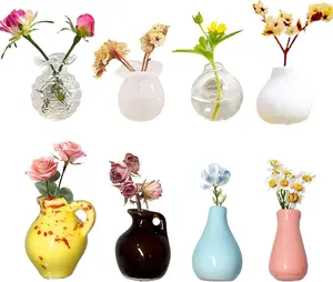 8PCS Mini Vase Magnets for Fridge, Cute Ceramic Flower Vase Refrigerator Magnets Stickers, Home Kitchen Decorations(Flowers Not Included)