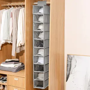 10-Shelf Baseball Caps Rack with Dust Cover Organizer for Hanging Storage in Grey Non-Woven Fabric & PP Board 150x30x23cm Easy Install Room Storage Solution