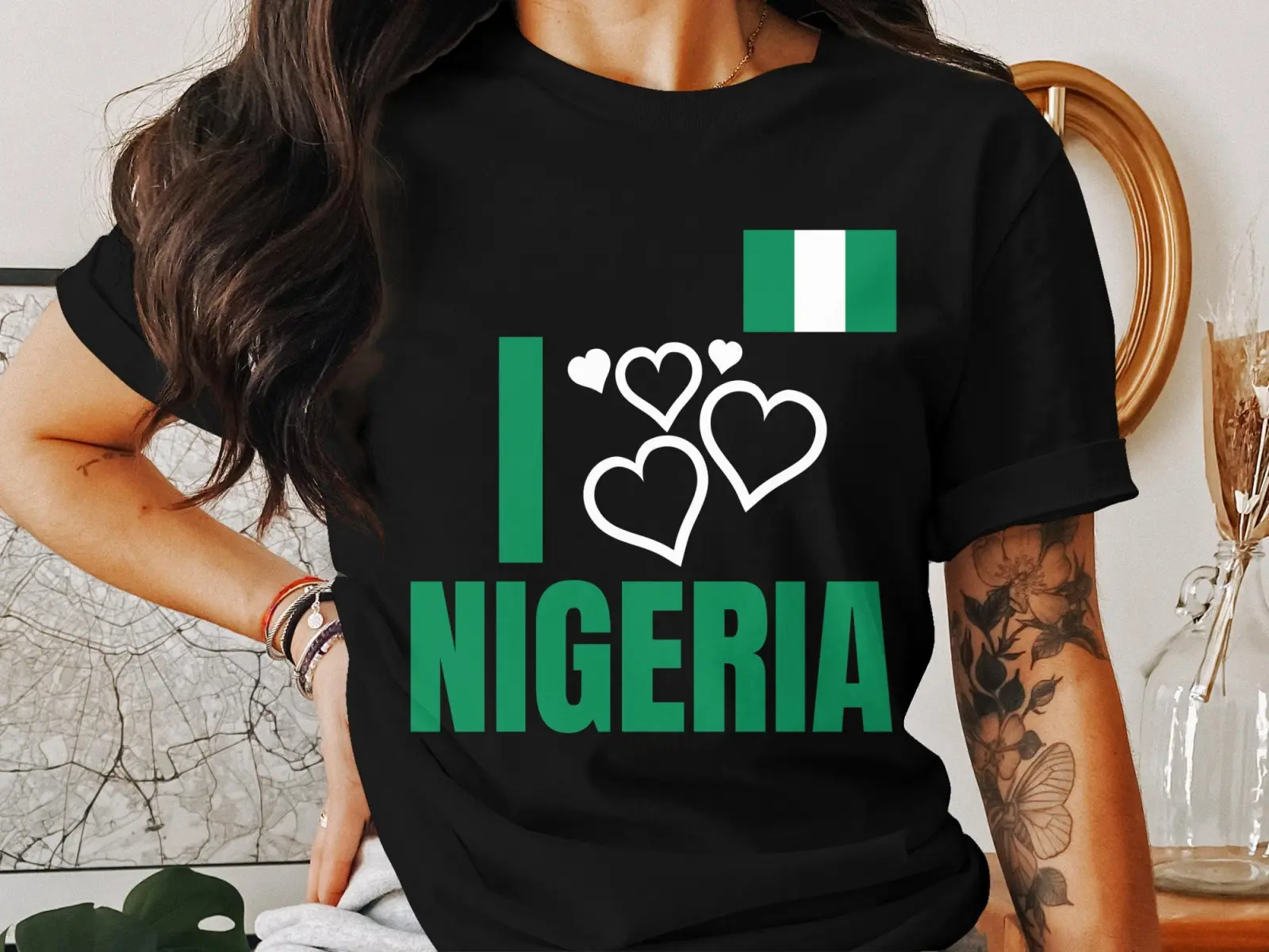 I Love Nigeria Graphic T-Shirt, Bold Nigeria Design, Trendy Nigerian Pride Shirt, Modern Nigeria Tee, Unique Country Lovers Gift