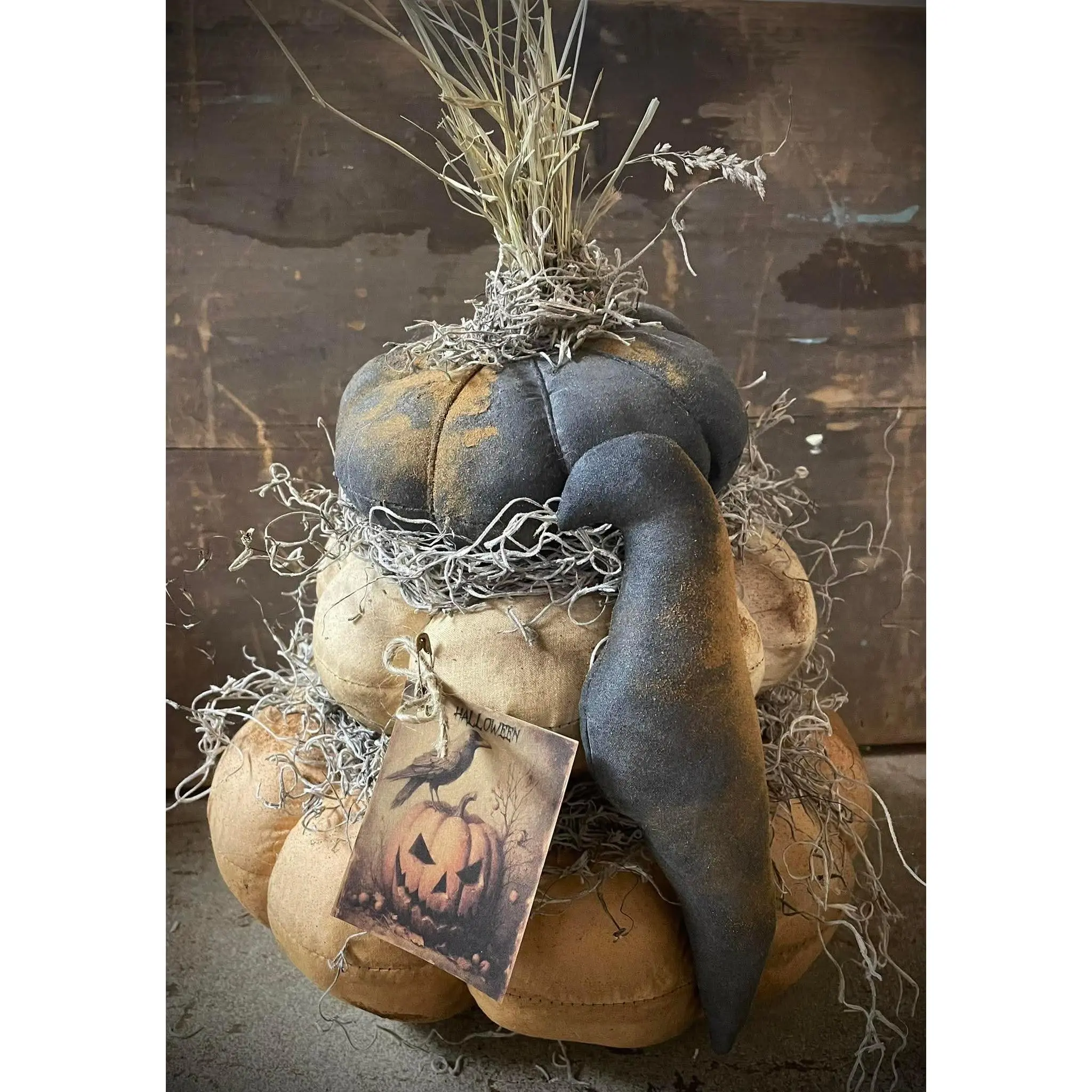 Large Pumpkin Stack with Crow