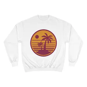Retro Palm Tree Champion Sweatshirt - Relaxed Vibes for Summer Days, Beach Lover Gift, Casual Wear, Vacation Style, Fun Summer Outing