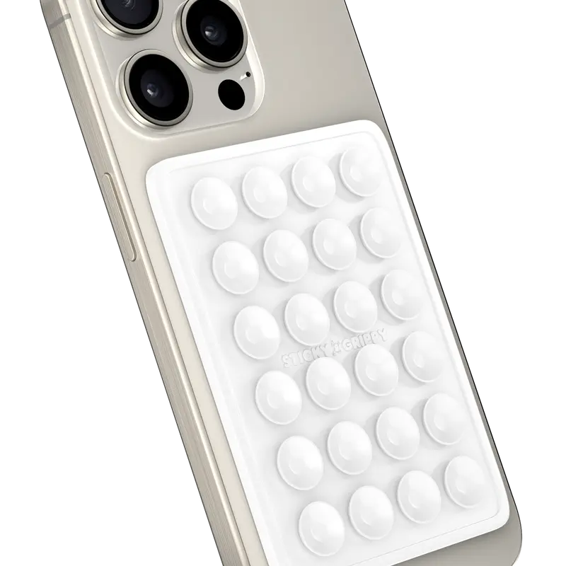 White StickyGrippy - Suction Phone Case Mount, Silicon Adhesive Phone Accessory for iPhone and Android, Hands-Free Fidget Toy Mirror Shower Phone Holder, Tiktok Videos and Selfies