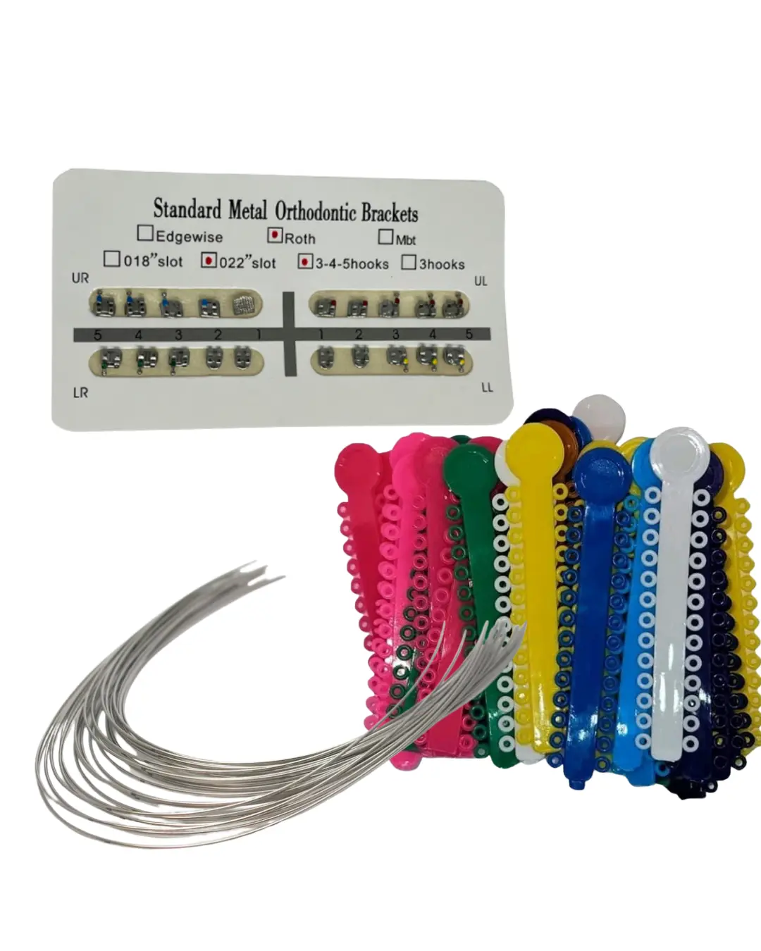Mini ROTH Orthodontic Brackets Kit - 1 Set with 1008 Ligature Ties, 10 NiTi Superelastic Arch Wires, Braces Elastics - US-Made for Youth, 0.35l Initial Evaluations & Smaller Treatments - Oral Care Accessory