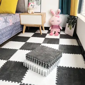 12-Piece Bedroom Patchwork Carpet Foam Fleece Room Mat Set, 30x30cm Customizable & Washable Edges, Ideal for Room Use, Geometric Pattern Fluffy Rug