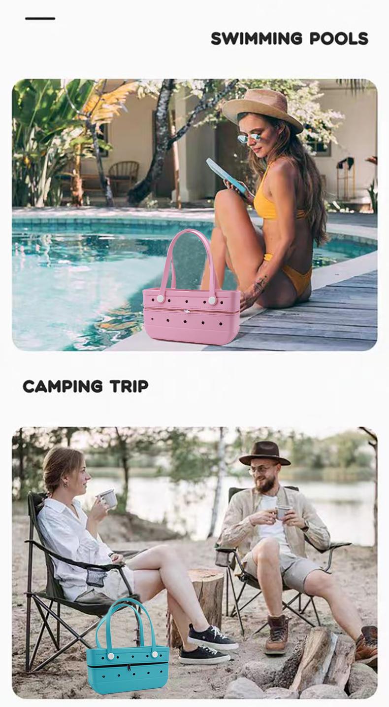 Foldable & Expandable Tote Bag with Handle, Durable EVA Material, Waterproof & Sturdy, Versatile for School, Work, Lunch or Beach, Elegant & Portable Design, DIY Charms Decor Handbag, Perfect Gift for Girls & Mother’s Day Summervibes