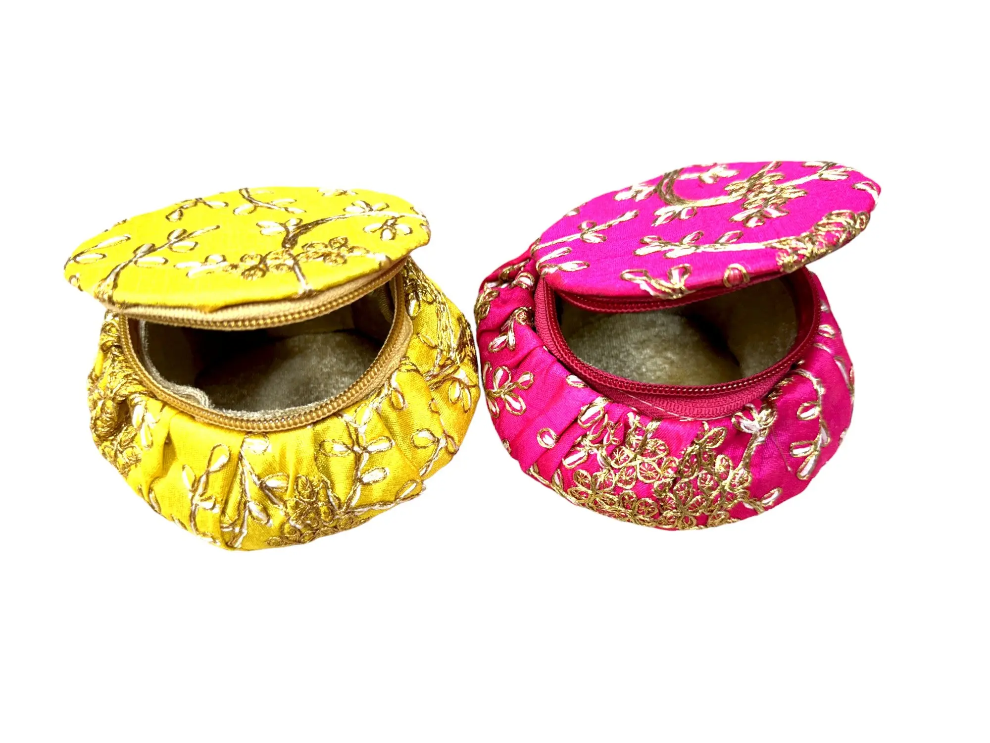 Beautiful Matki Style Pink & Yellow Gift Boxes With Golden Embroidery Set Of 2 Diwali Gifts | Handmade Box | Indian Bridesmaid Box | Wedding Favor | Marriage Gift | Shagun Box | Gota Boxes