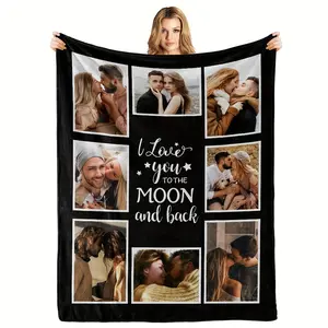 Personalized Photo Blanket Custom Knit Cotton Throw - Reversible All-Season Lodge Style with Customizable Image Collage, Machine Washable, Ideal for Valentine'S Day, Birthday, and Multipurpose Gift
