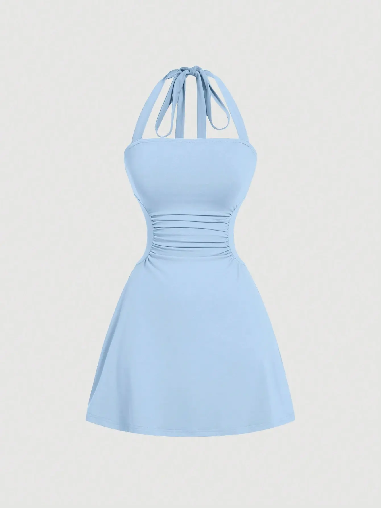 AESS x MISSGUIDED Women's Light Blue Halter-Neck A-Line Dress Summer Beach Vacation Sundress Flowy Casual Party Outfit