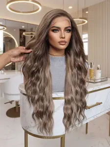 30 Inch Lace Front Design Wig Long Curly Highlighted Hair Highlight Accents for Women, Free Parting Option Fluffy Texture Versatile Usage Style Daily Full Headset Goddess Wear, Lace Frontal Wigs