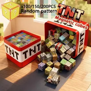 Magnetic Tiles – 200/150/100pcs Random Magnetic Blocks Set with Storage Box，Magnetic Building Blocks Set for STEM Montessori Sensory Toys ，Build Mine Magnet World，Magnetic Cubes for 3+ Year Old Toddlers | Safe Educational Birthday Gift for Boys Girls