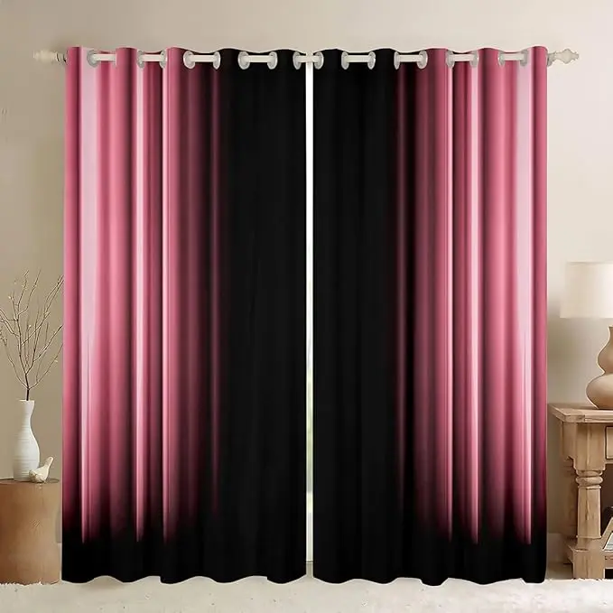 Feelyou Abstract Ombre Window Curtains - 2 Panels Home Decoration Curtains, Pink and Black Privacy Grommet Drapes for Bedroom Living Room, Stylish Window Treatments, Home Decoration Curtain, Privacy Grommet Curtains