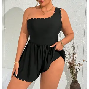 Women's Plus Size Swimsuits,One Shoulder One Piece Swimsuit ,Women Tummy Control Bathing Suit with Skirt Cute Scalloped, Comfortable swimsuit outdoorfun