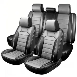 Universal Leather Car Seat Covers Full Set, Airbag Compatible, Breathable,40/60 Spilt Bench Cover Fit for Cars, Trucks, SUV (All Black)