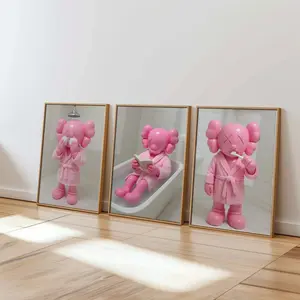 Set of 3 Pink Kaws in Shower & Bathroom, DIGITAL DOWNLOAD, Kaws Poster, HypeBeast Prints, Washroom Wall Art, Bathroom Décor