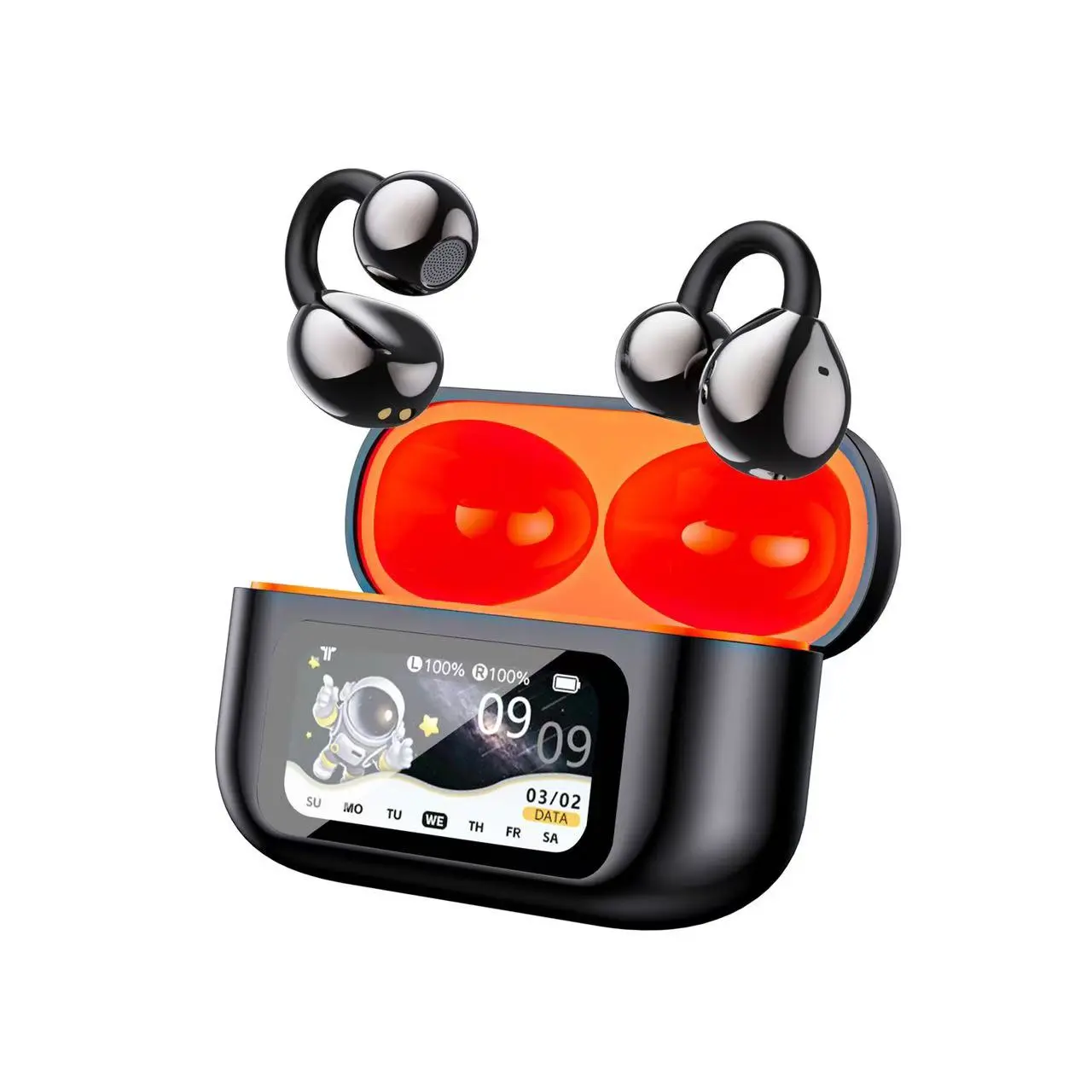 Open Ear Clip On Earbuds with Touchscreen Charging Case