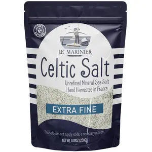 Le Marinier Celtic Salt Extra Fine 8.81oz Mineral-Rich Unrefined Sea Salt 100% Natural Hand Harvested Mineral Light Grey Electrolyte Low Sodium