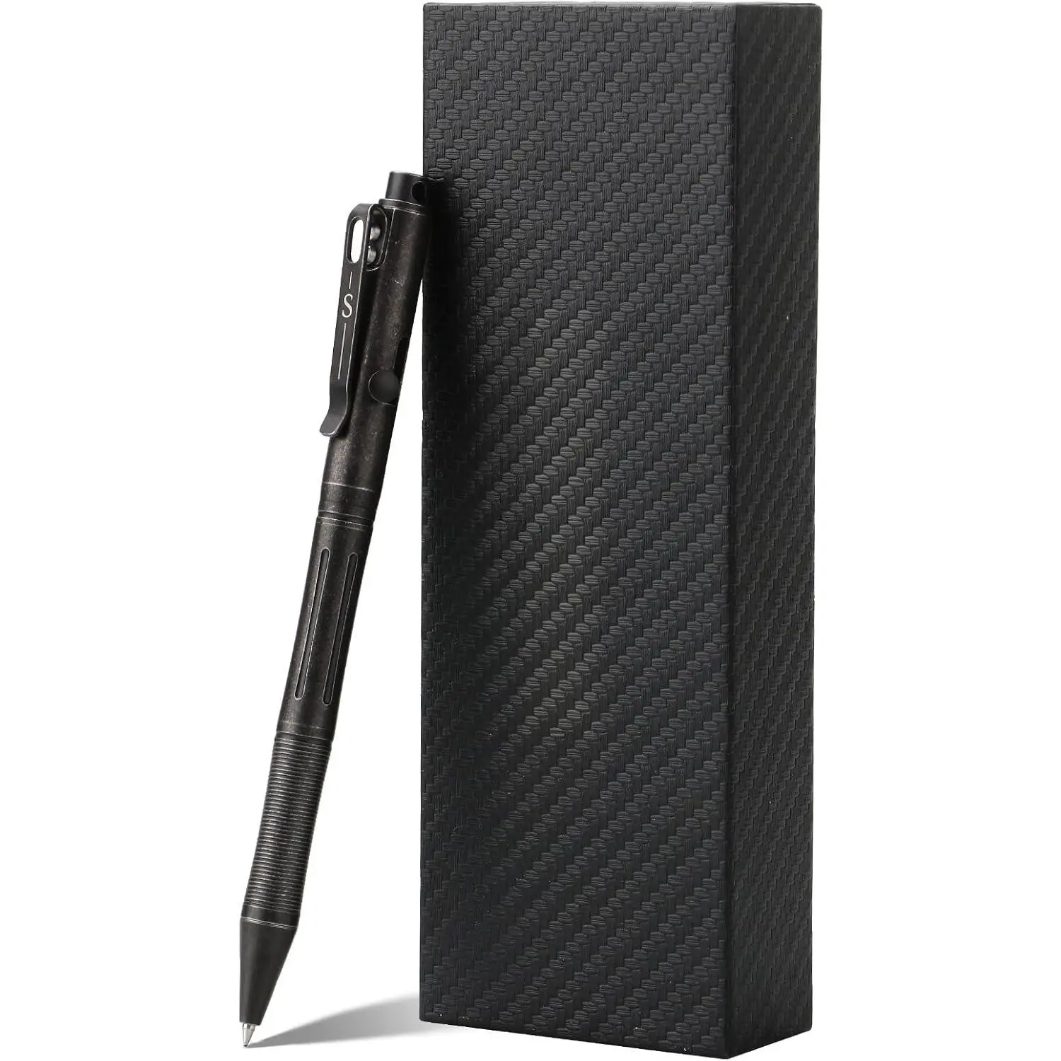 Titanium Bolt Action Pen Compatible with  G2 Refill Stainless Steel Pocket Clip for EDC Signature Business Writing Journaling Stone Wash Black(RG341)