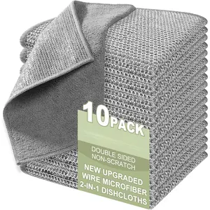 10 Counts Multipurpose Wire Dishwashing Rag,Non Scratch Wire Dishcloth,Microfiber Miracle Cleaning Cloth with Mesh,Dual-Sided Steel Mesh Cloth for Pot,Metal Scrubber for Washing Dishes,Grey