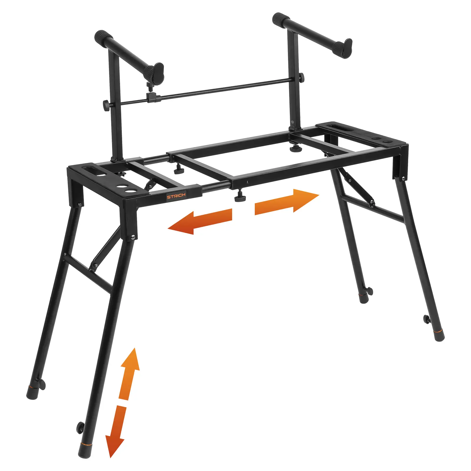 STRICH Dual Piano Keyboard Stand with 2nd Tier - Adjustable and Portable 2 Tier Heavy Duty Music Stand for Synths and Electric Digital Keyboards - Fits 54 61 88 Key Pianos