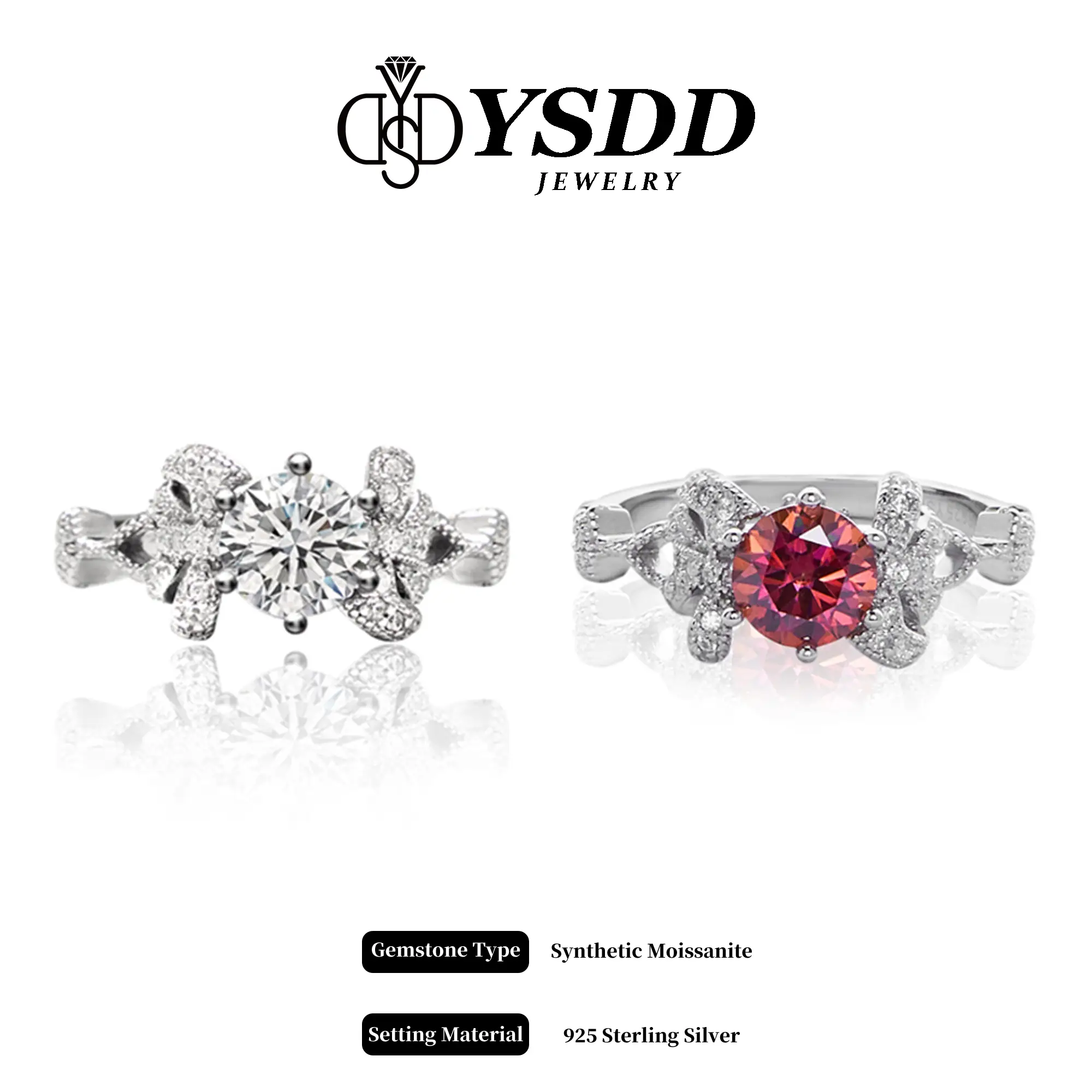 【#225 Julia】Exquisite Milgrain Bow Ring Synthetic Moissanite Ring in S925 1Carat